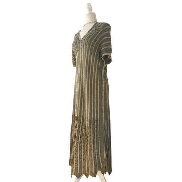 Floris Lurex Crochet Knit Maxi Dress NWT in Sage Gold Metallic Made in Italy - Picture 4 of 15